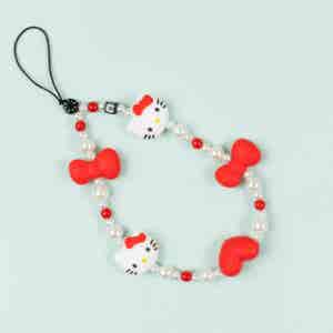 Sanrio Hello Kitty Beaded Phone Lanyard – Red & Pearl Edition